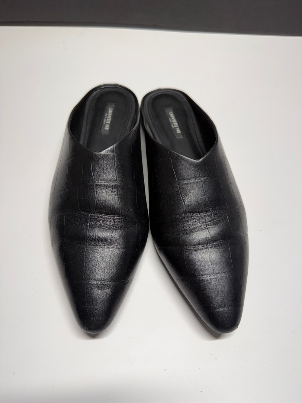 Black Pointed Slip-On Leather Mules